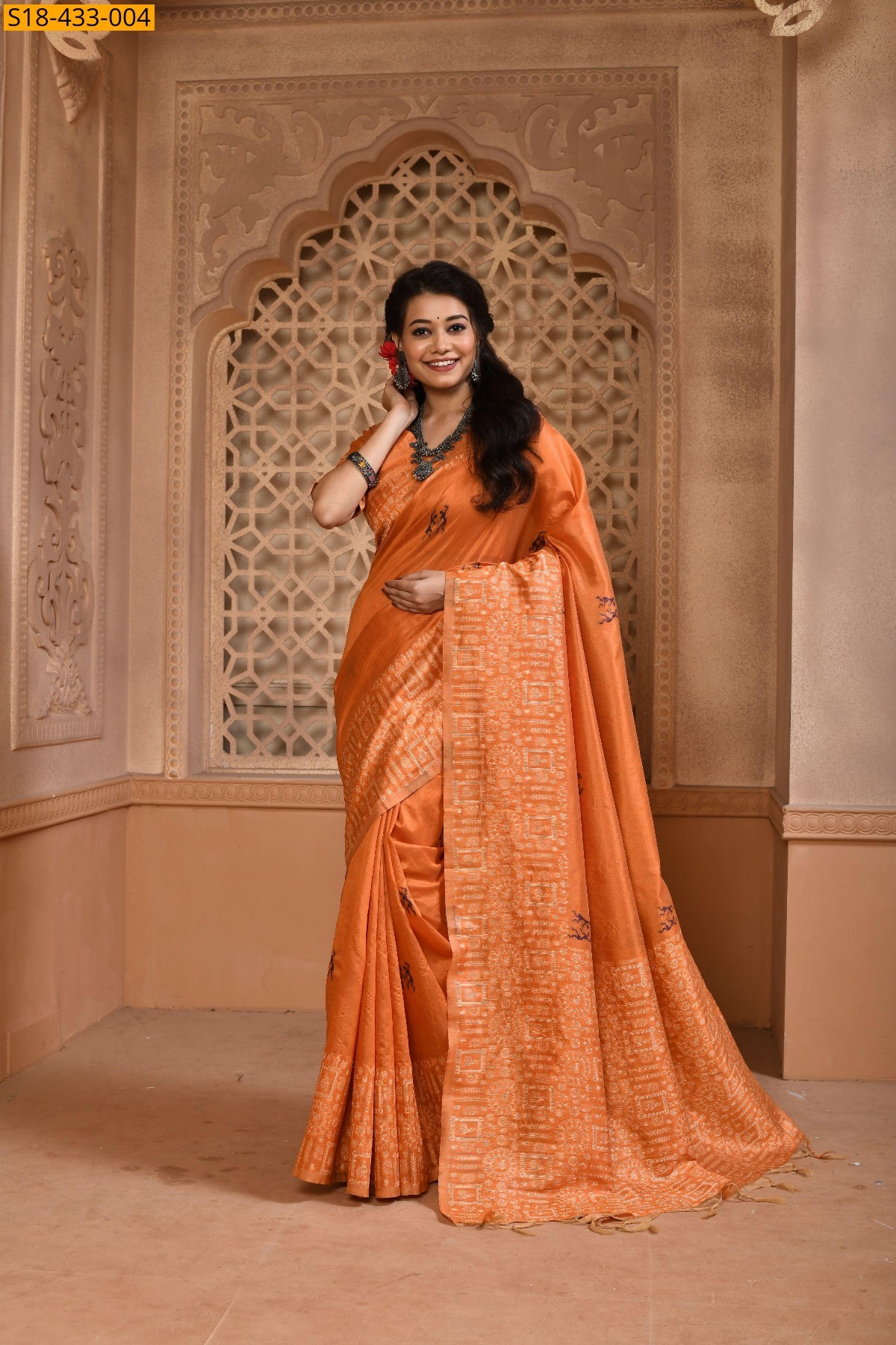 Orange Fancy  Raw Silk saree