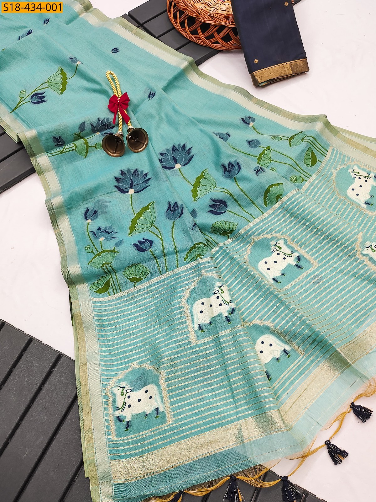 Green Fancy Muga Cotton saree