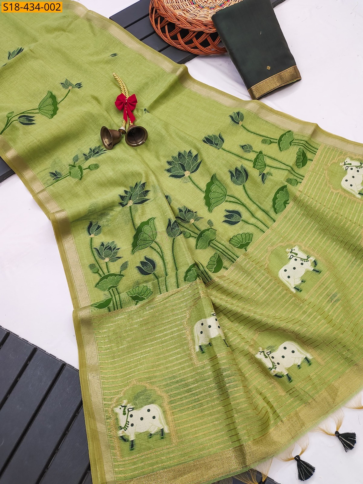Green Fancy Muga Cotton saree