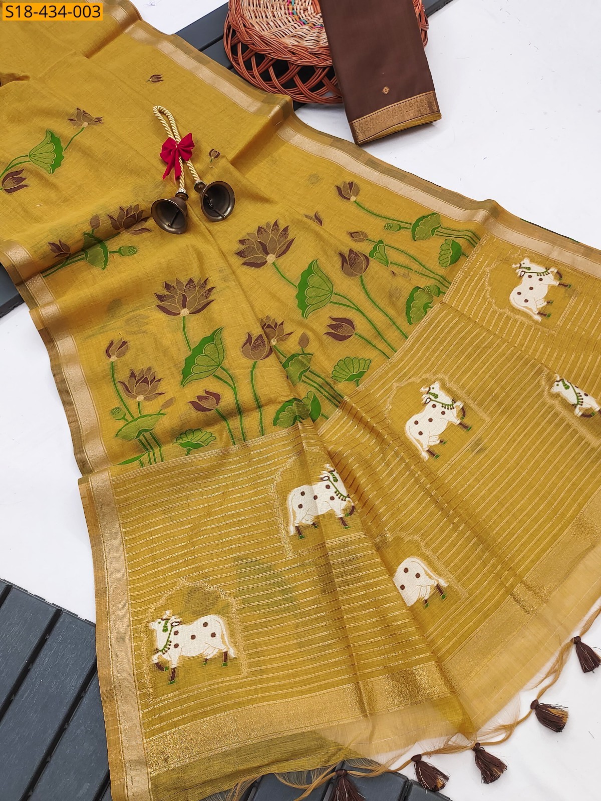 Mustard Fancy Muga Cotton saree