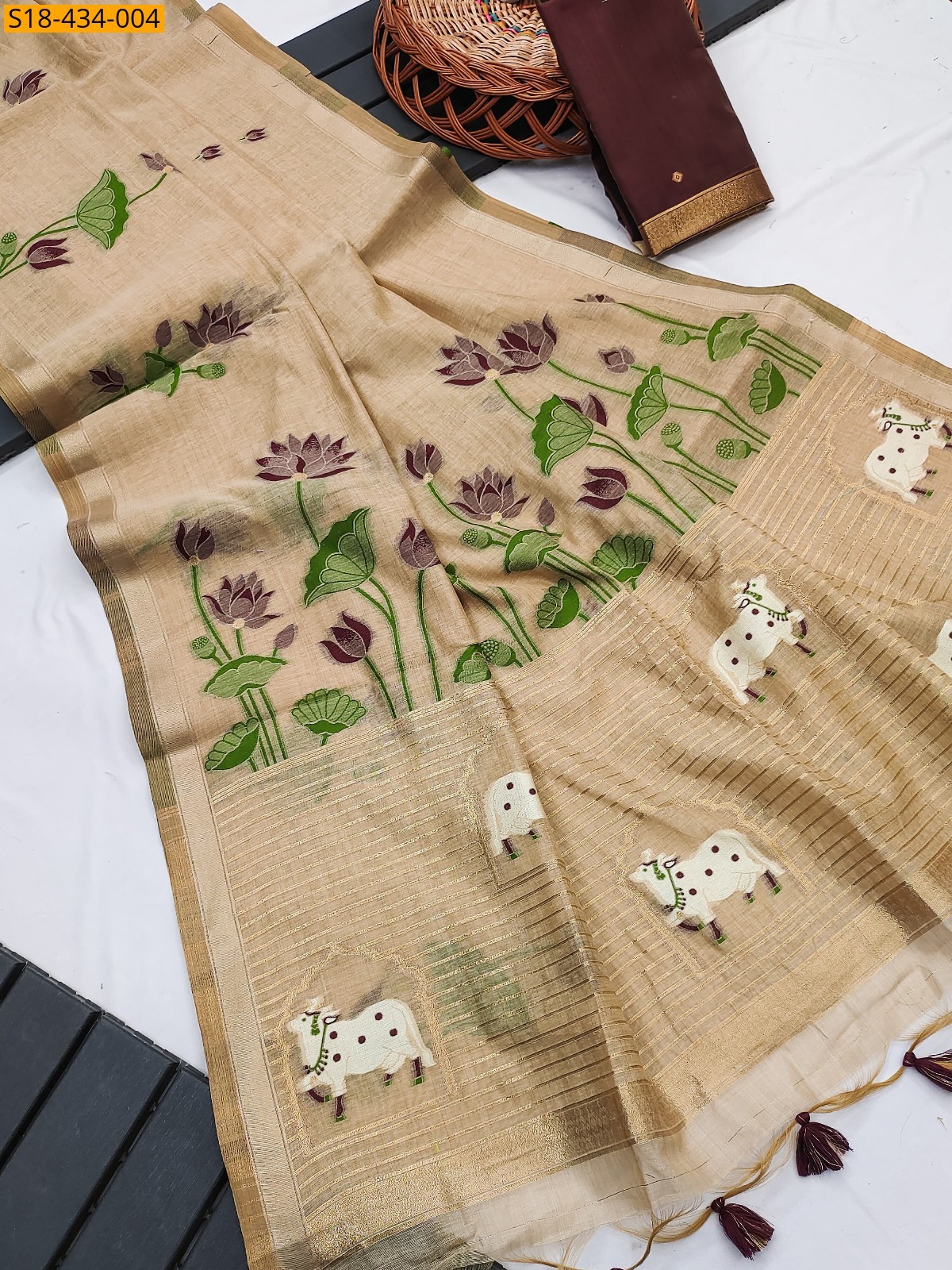 Beige Fancy Muga Cotton saree
