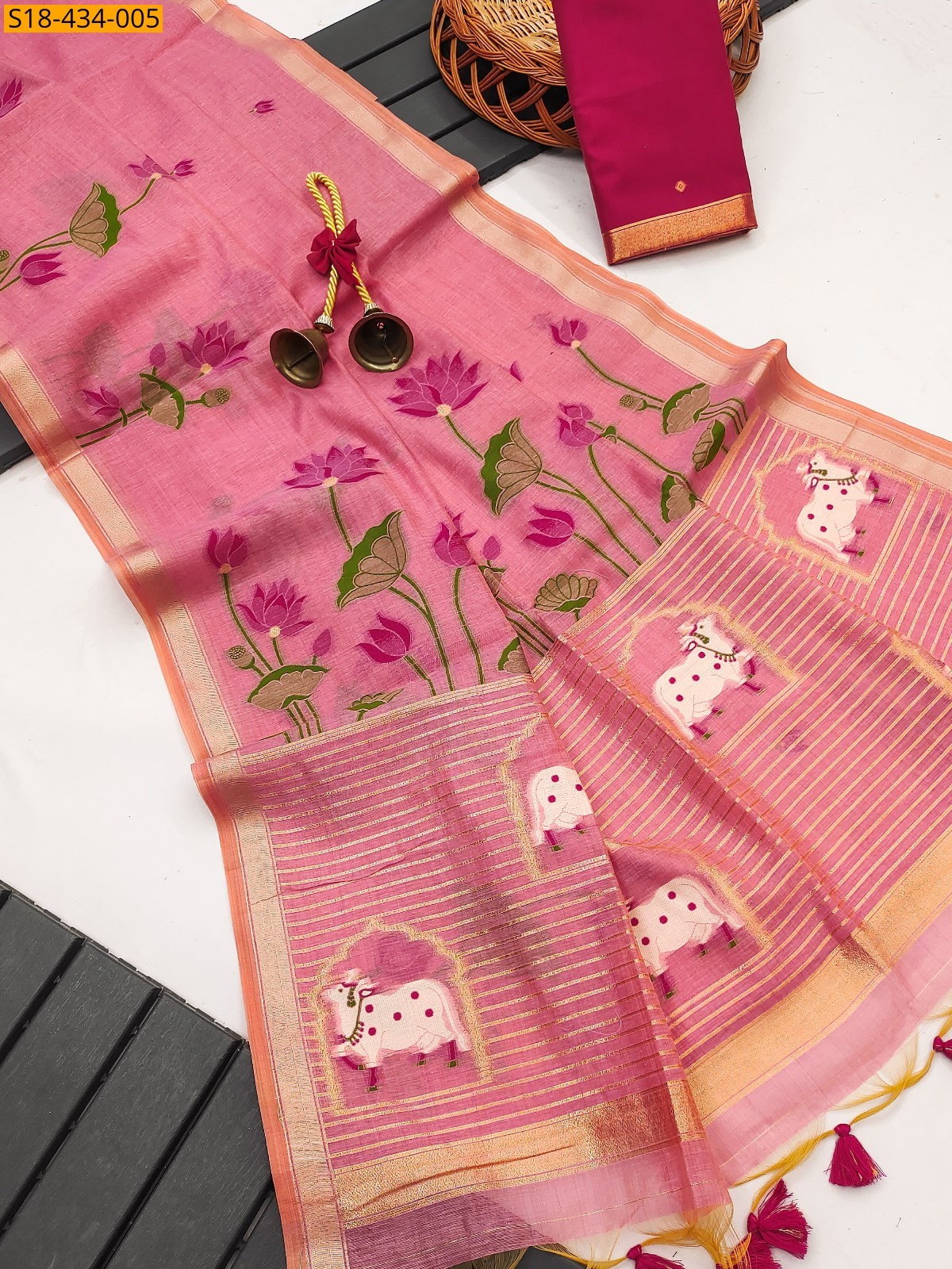 Peach Fancy Muga Cotton saree