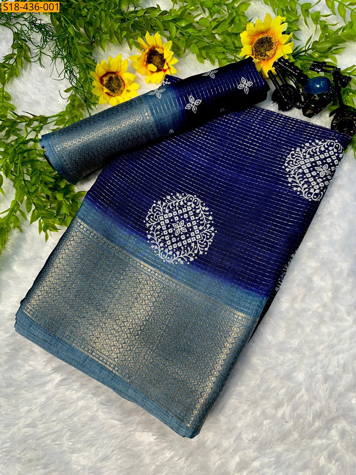 Blue Fancy Dola Silk Saree