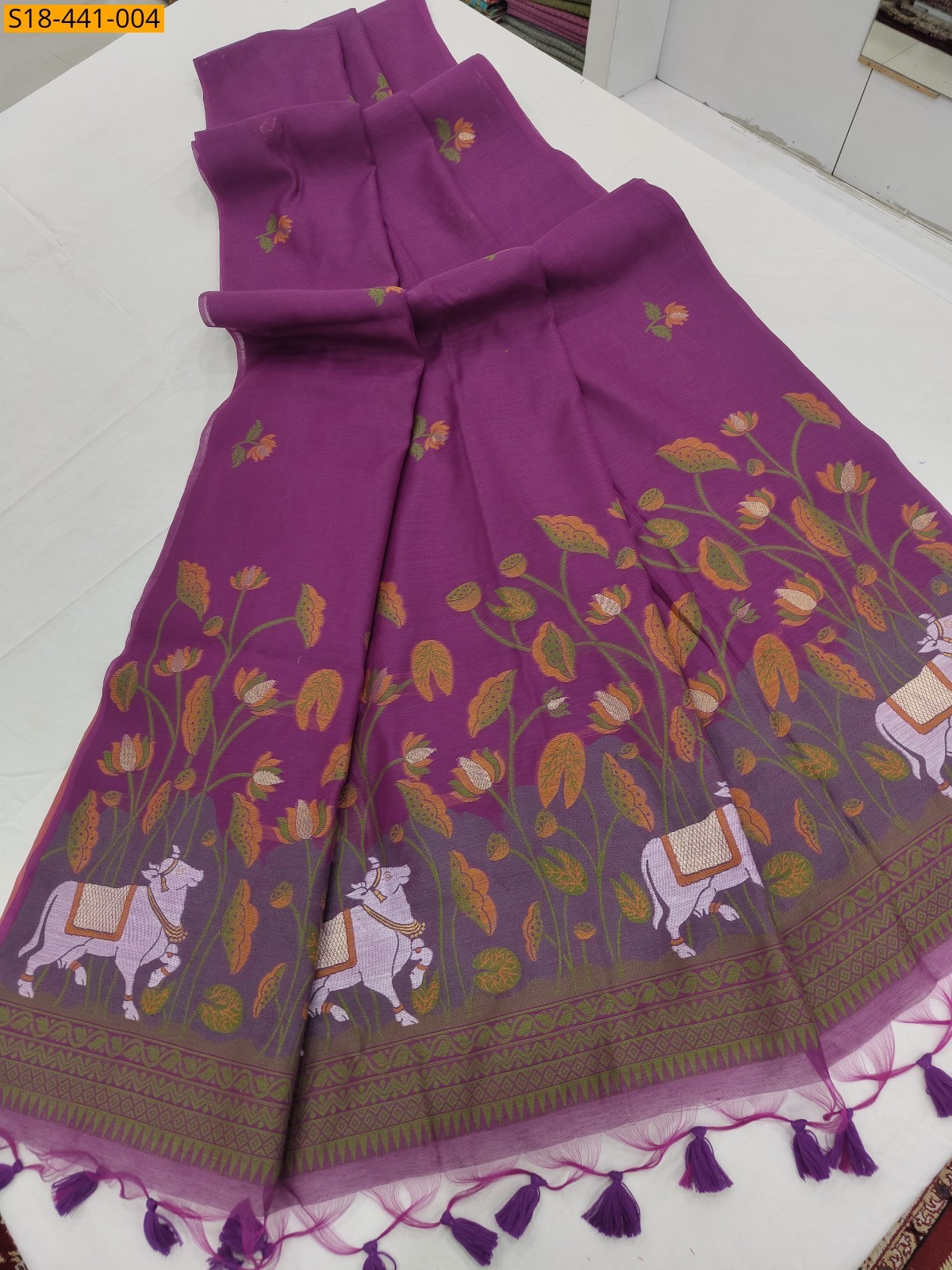 Lavender Fancy soft muga cotton sarees 