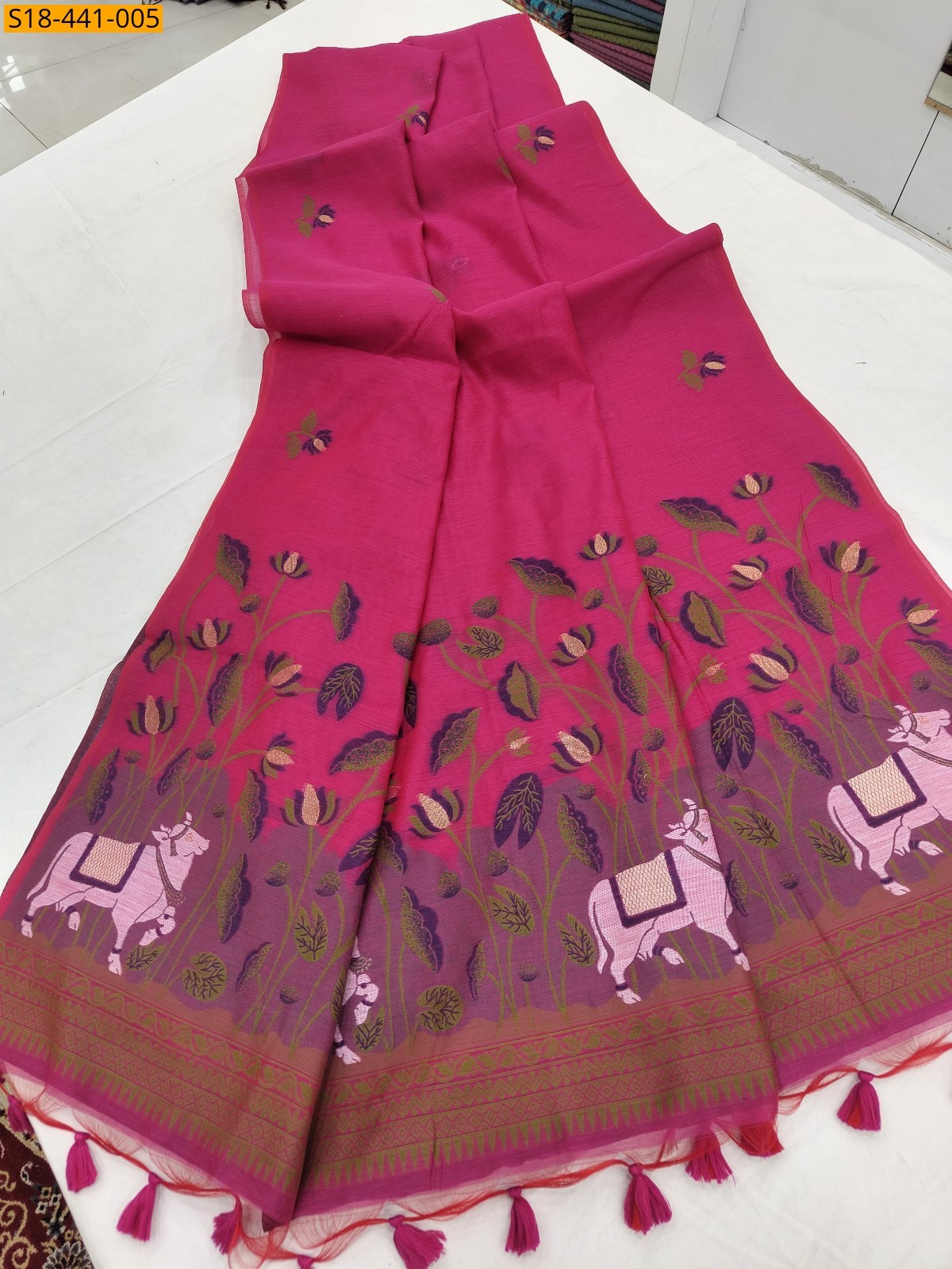 Pink Fancy soft muga cotton sarees 