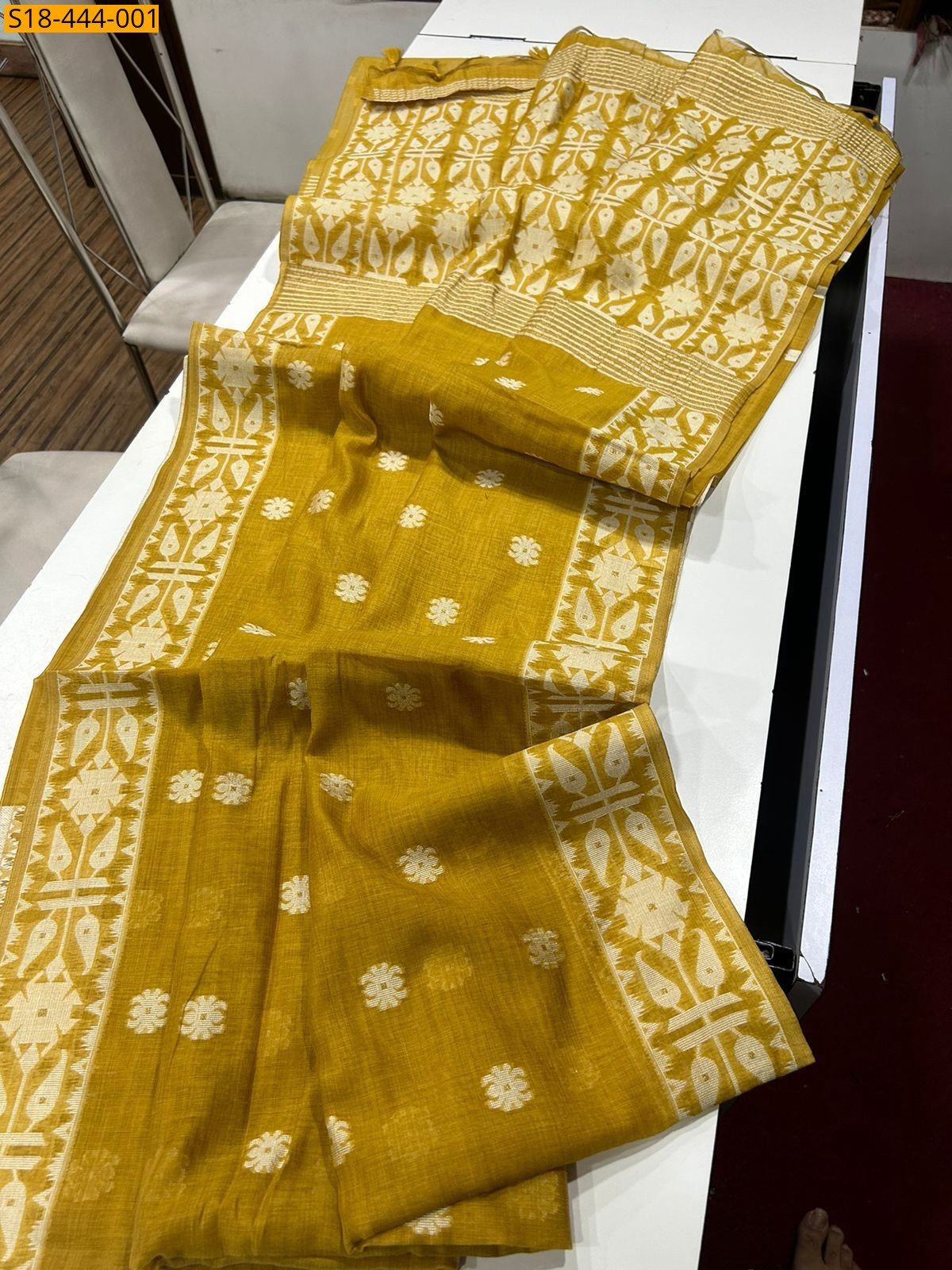 Mustard Fancy muga soft cotton sarees