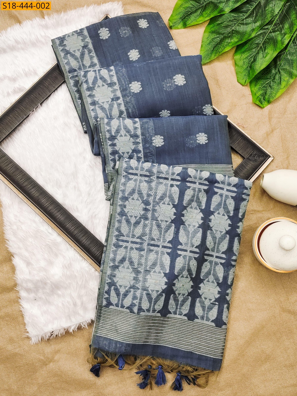 Gray Fancy muga soft cotton sarees