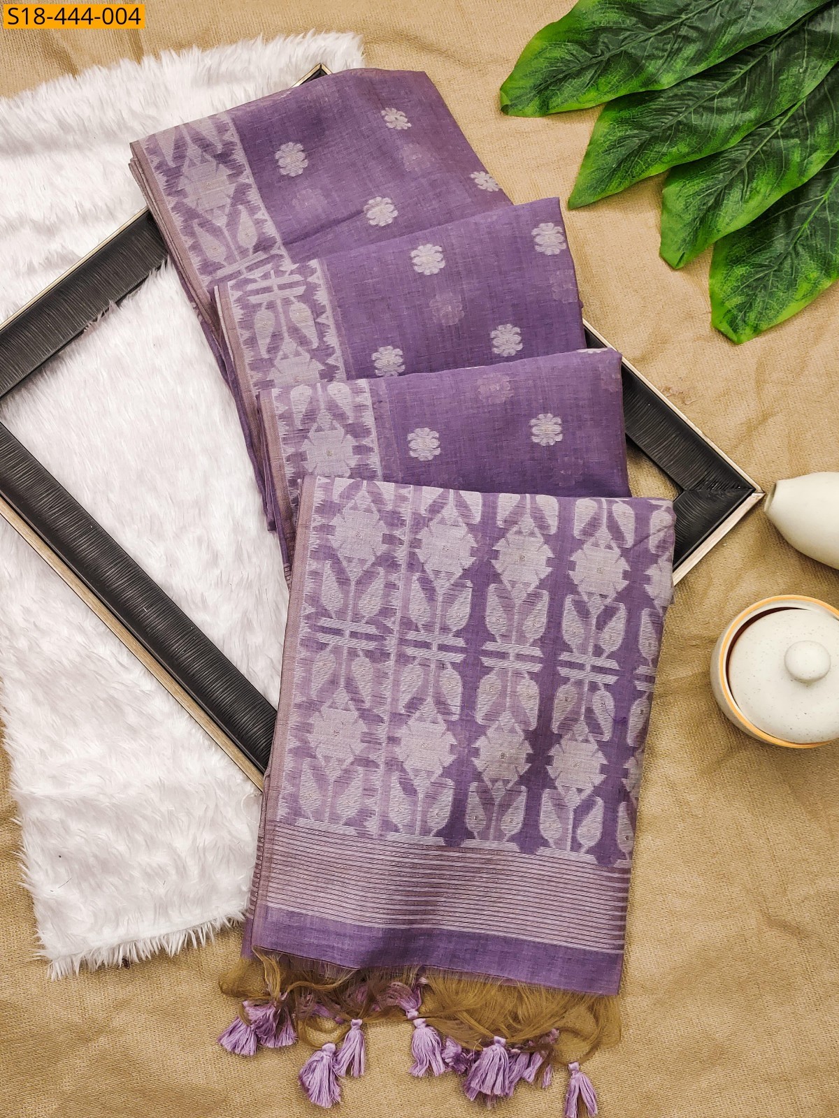 Lavender Fancy muga soft cotton sarees