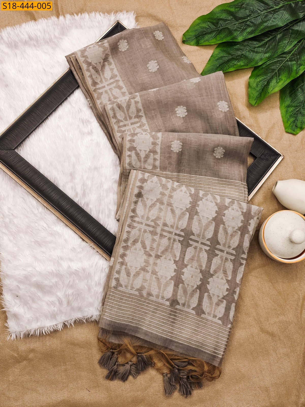 Brown Fancy muga soft cotton sarees