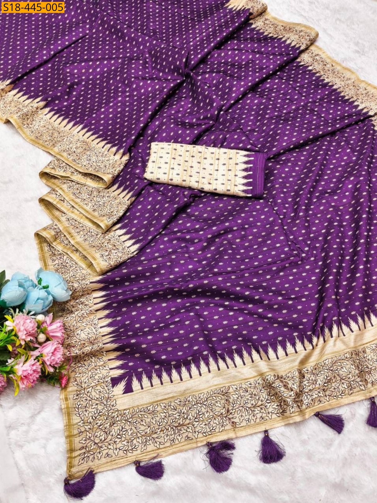 Violet Fancy Tussar silk embroidery sarees