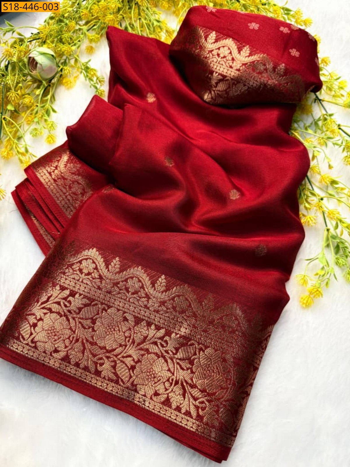 Red Fancy Creap Silk saree
