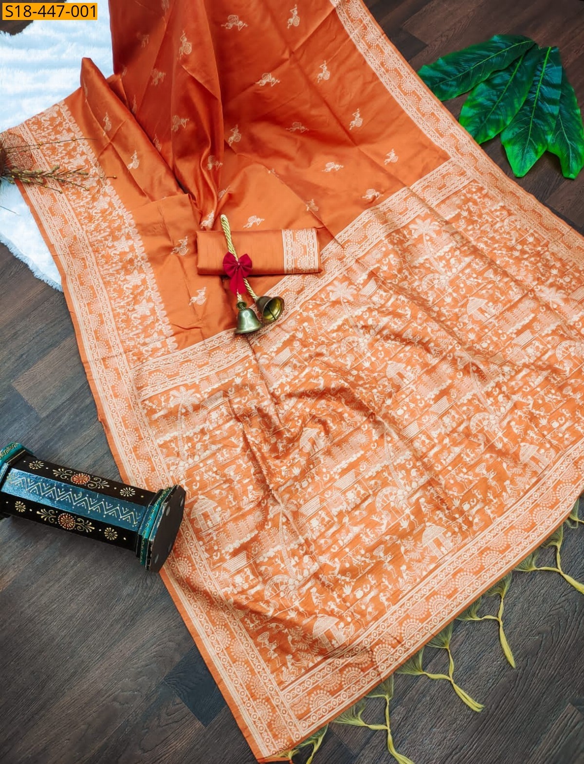 Orange Fancy Banglori raw silk Saree