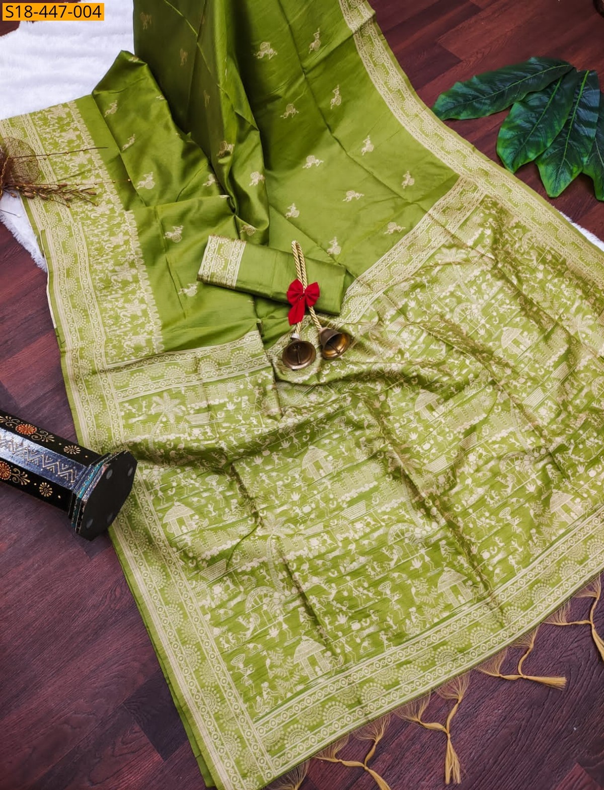 Green Fancy Banglori raw silk Saree