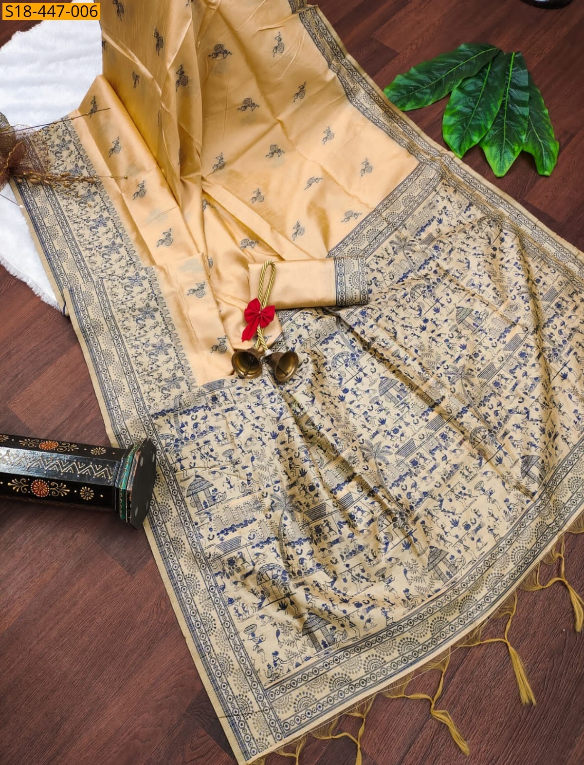 Cream Fancy Banglori raw silk Saree