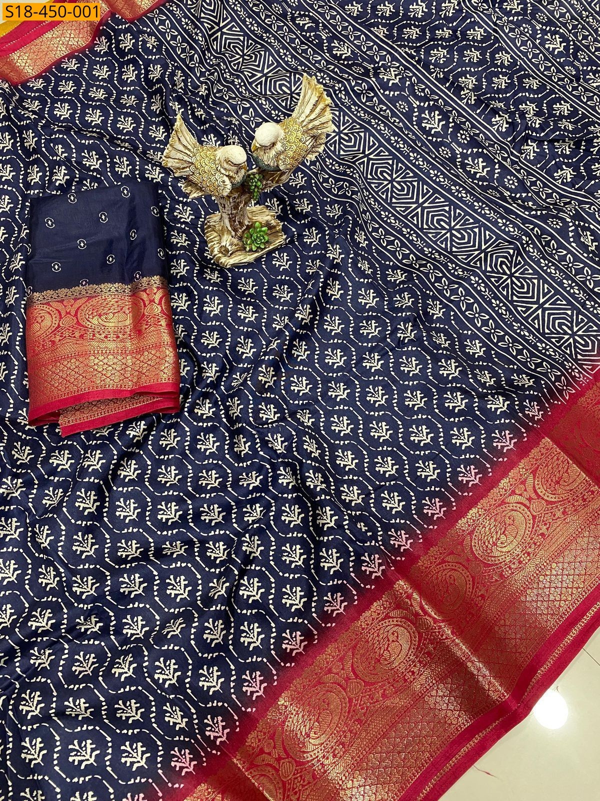 Navy Fancy soft Dola silk saree