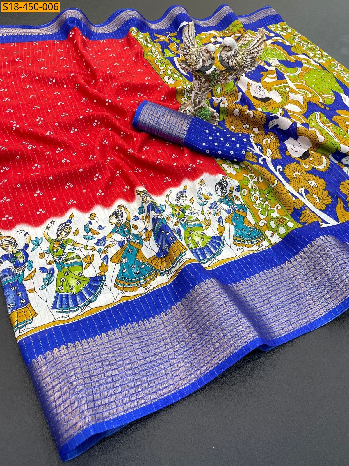 Red Fancy soft Dola silk saree