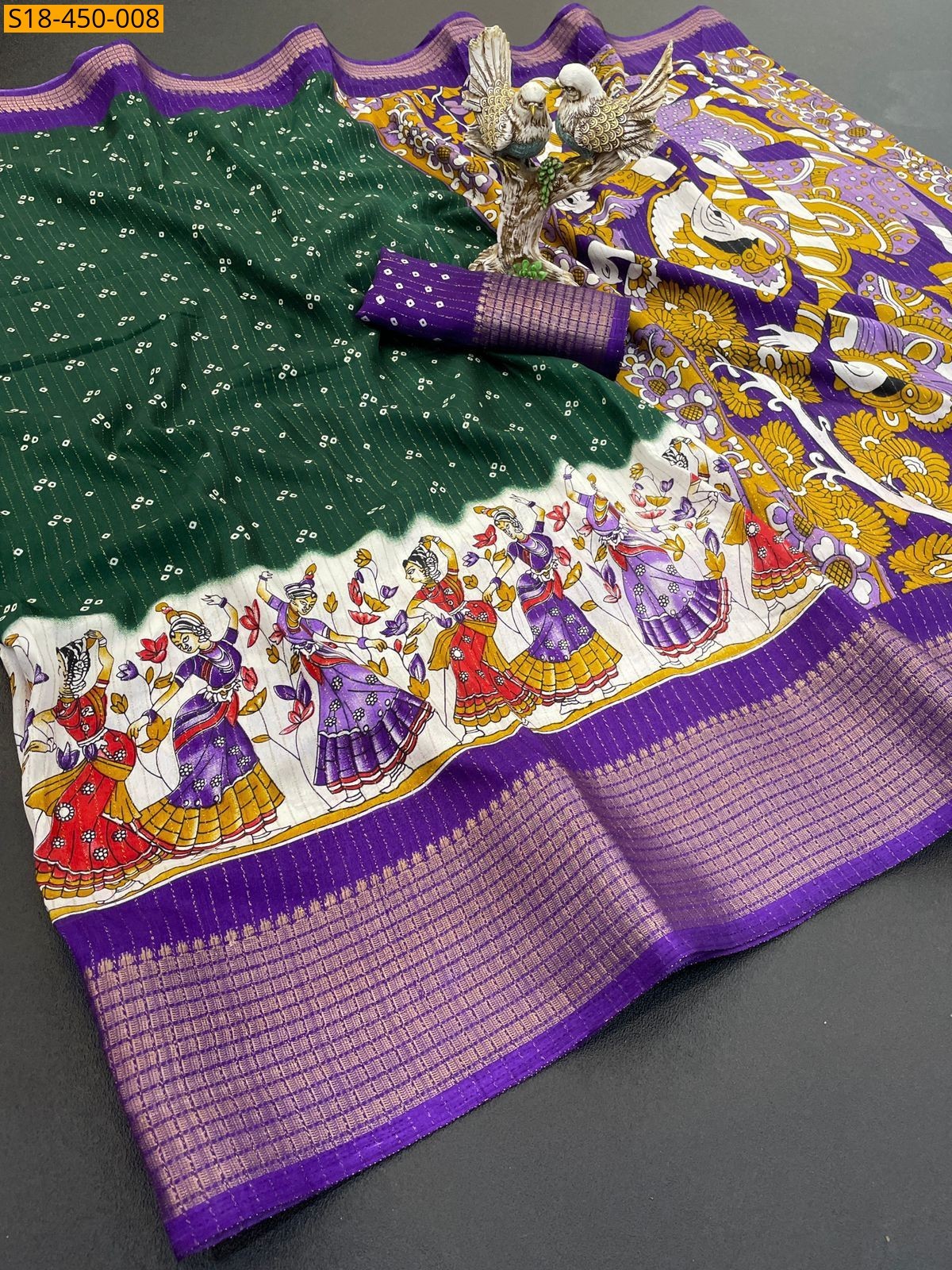 Green Fancy soft Dola silk saree