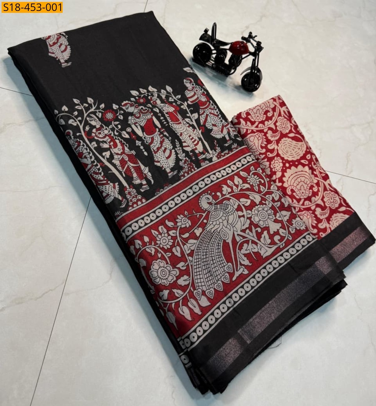Black Fancy Mul Mul Cotton Silk Saree