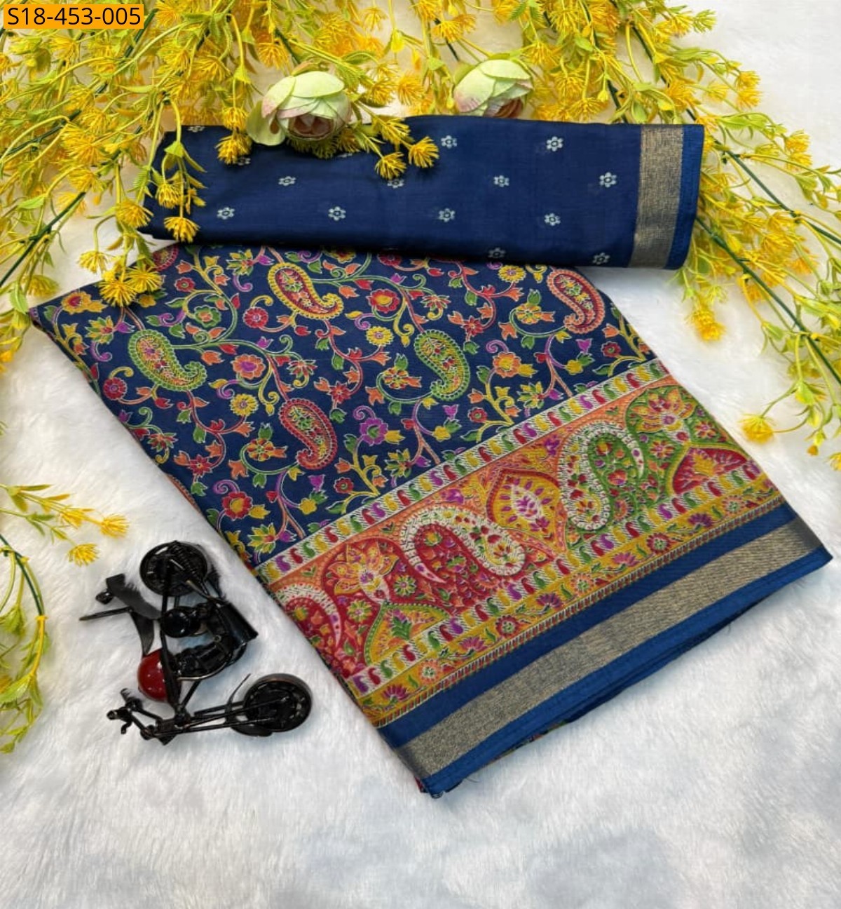 Navy blue Fancy Mul Mul Cotton Silk Saree