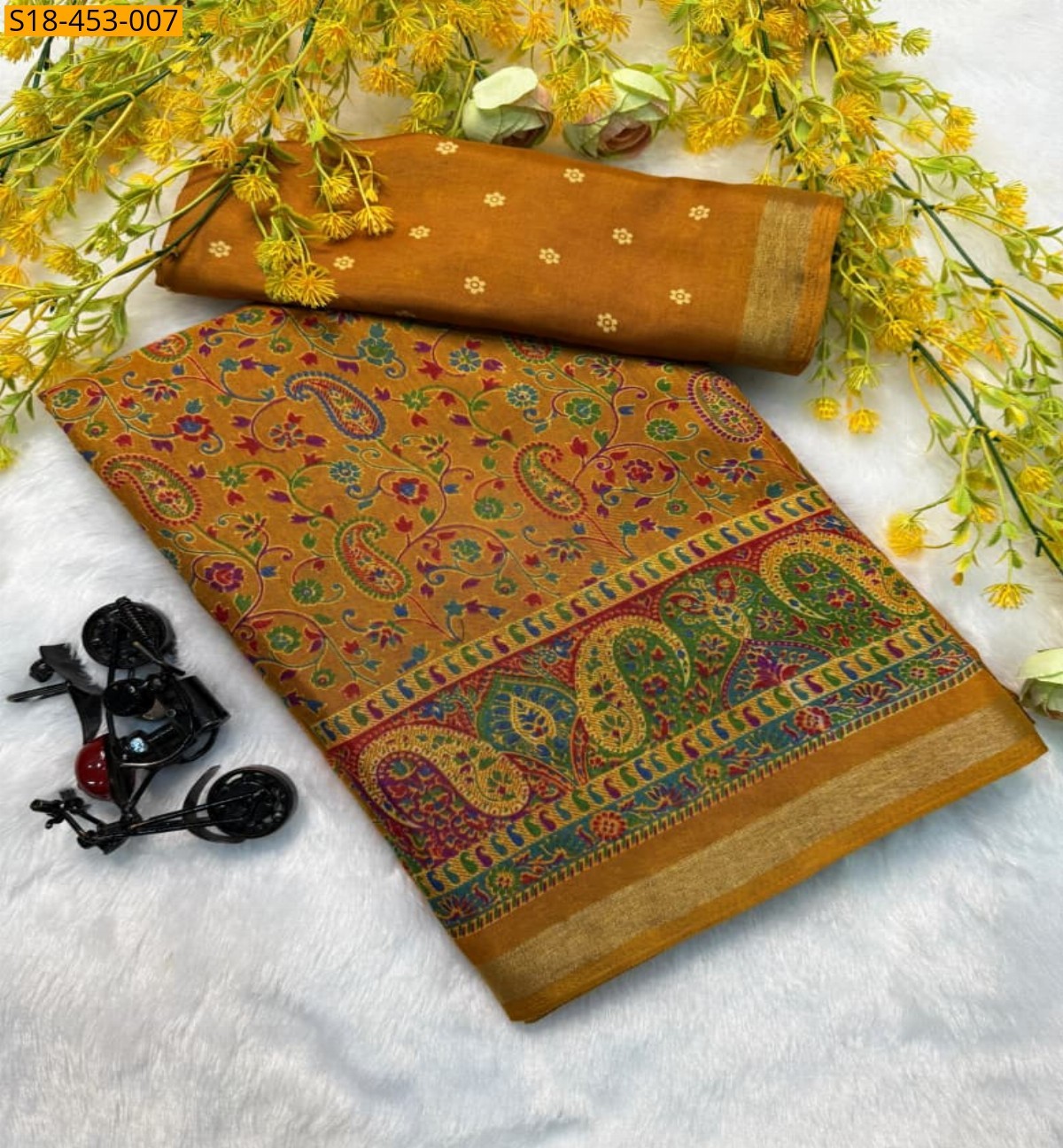 Yellow Fancy Mul Mul Cotton Silk Saree