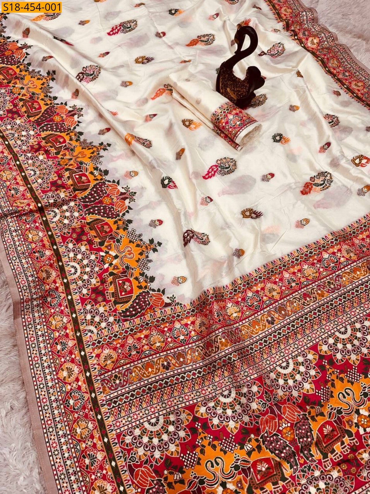 White Fancy Rajwadi Pashmina Silk Saree