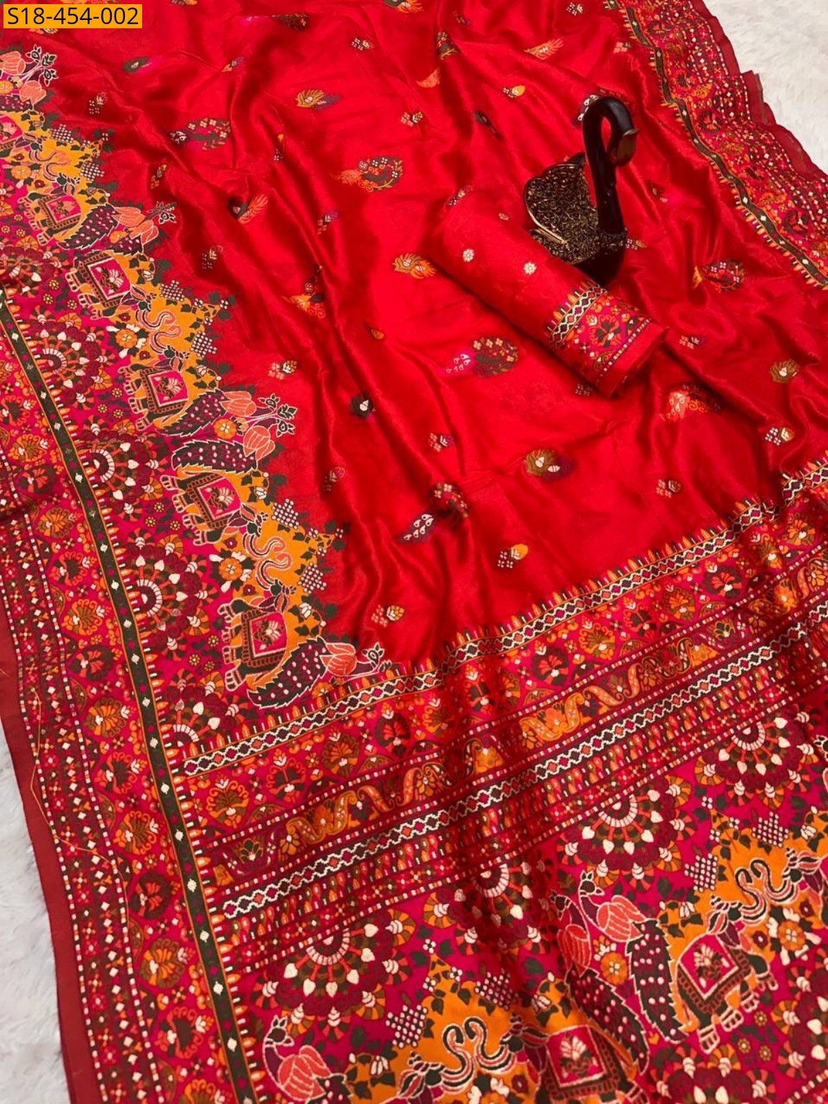 Red Fancy Rajwadi Pashmina Silk Saree