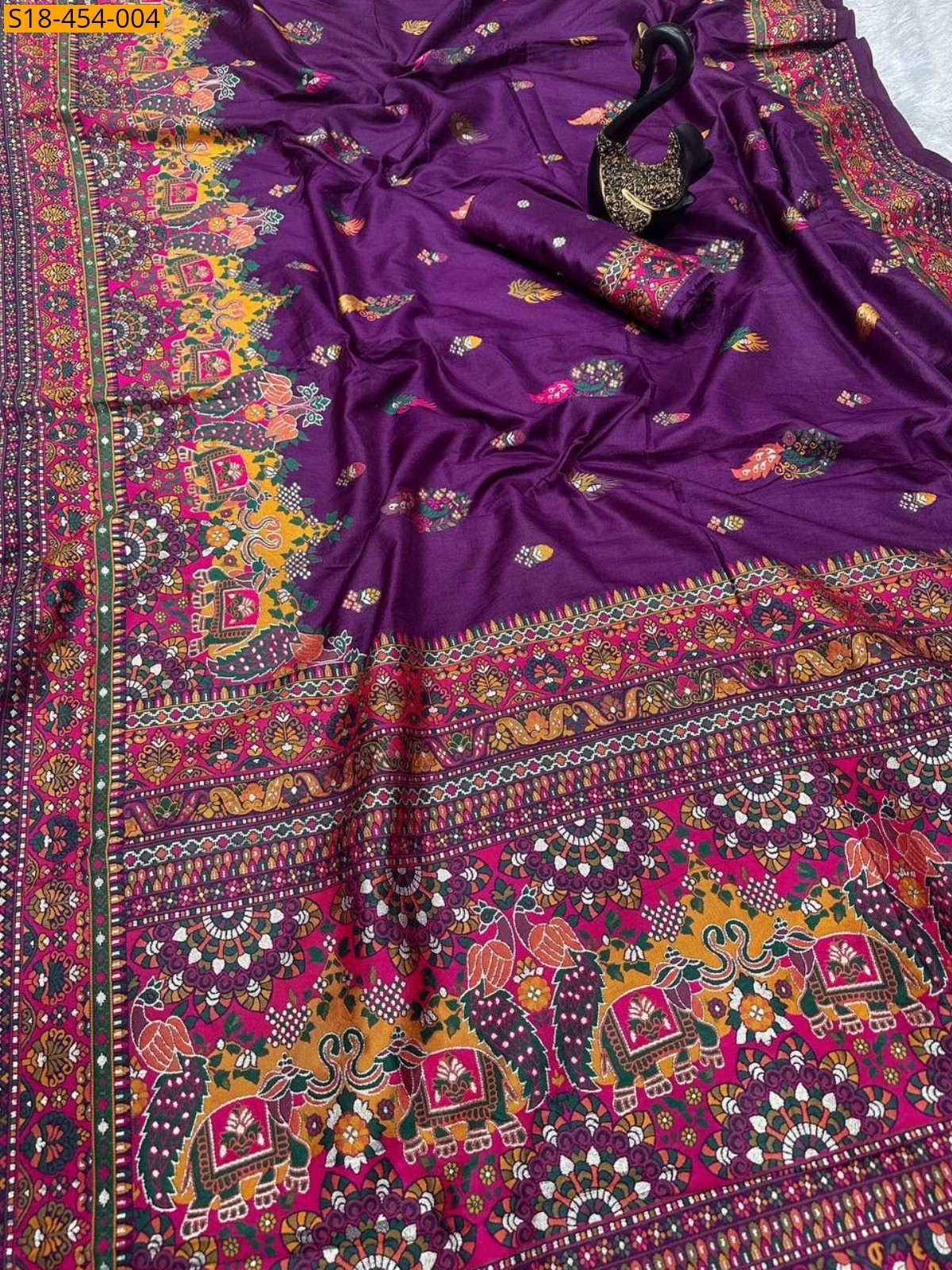 Megenta Fancy Rajwadi Pashmina Silk Saree