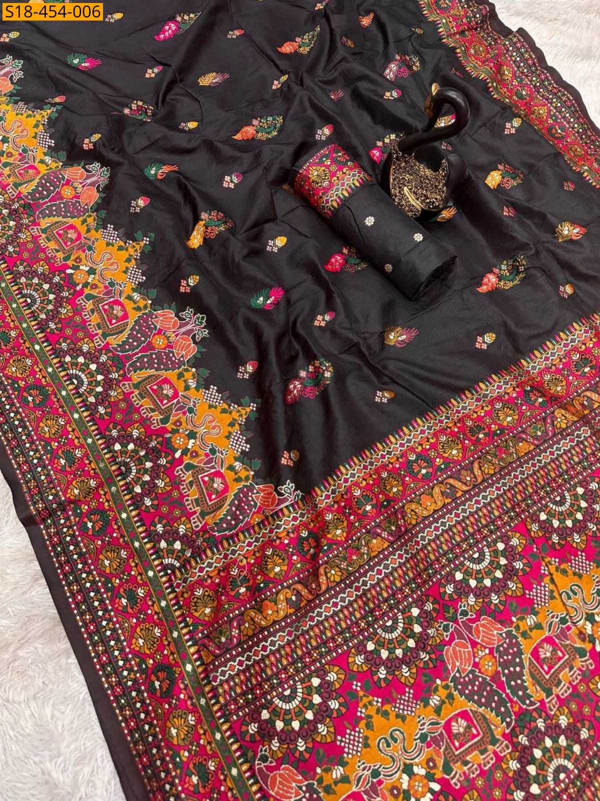 Black Fancy Rajwadi Pashmina Silk Saree