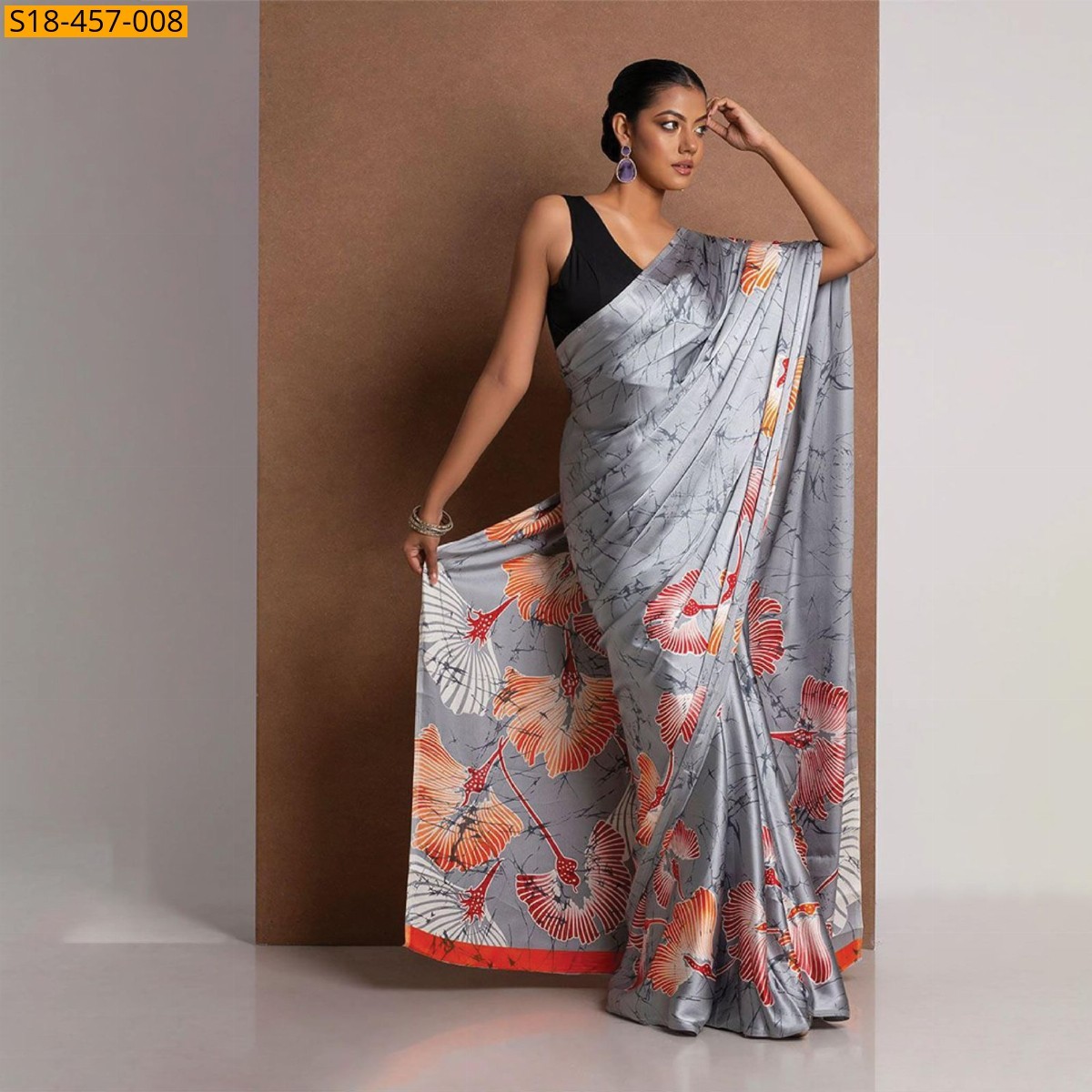 Gray Fancy Japan Satin saree