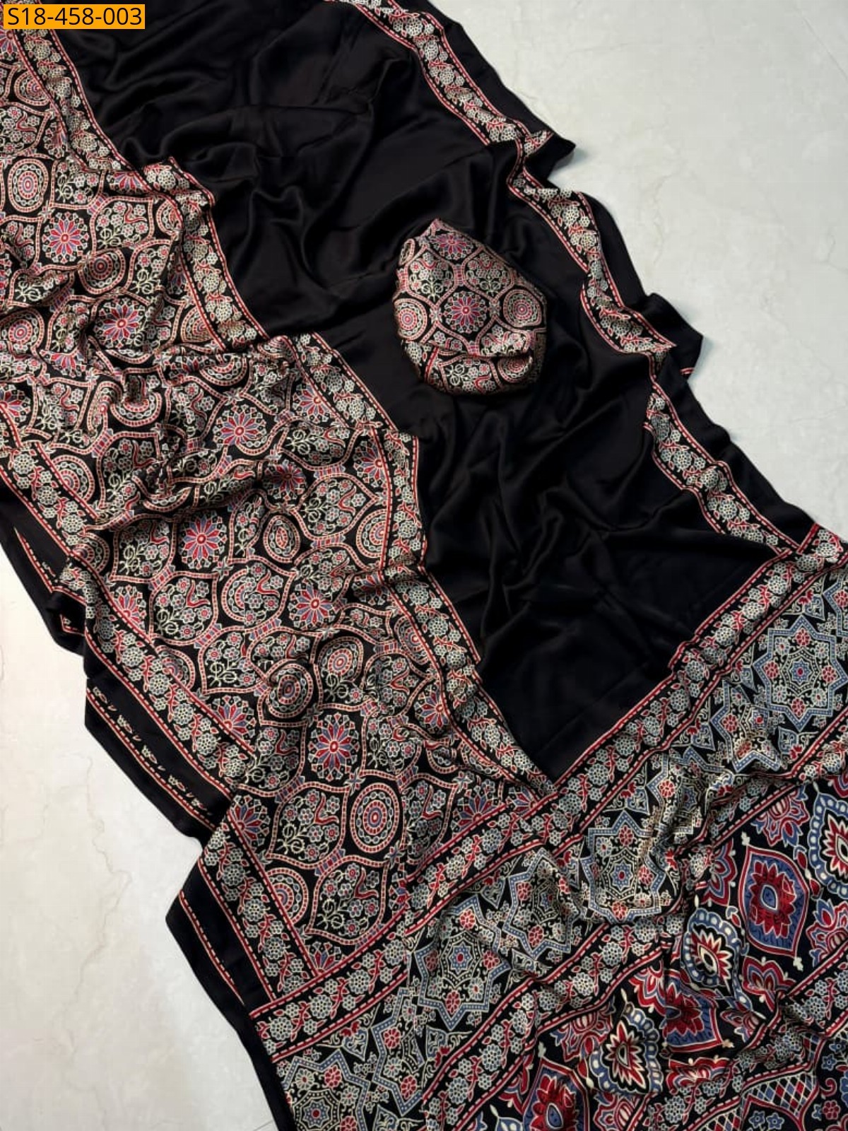 Black Fancy Satin Silk Saree