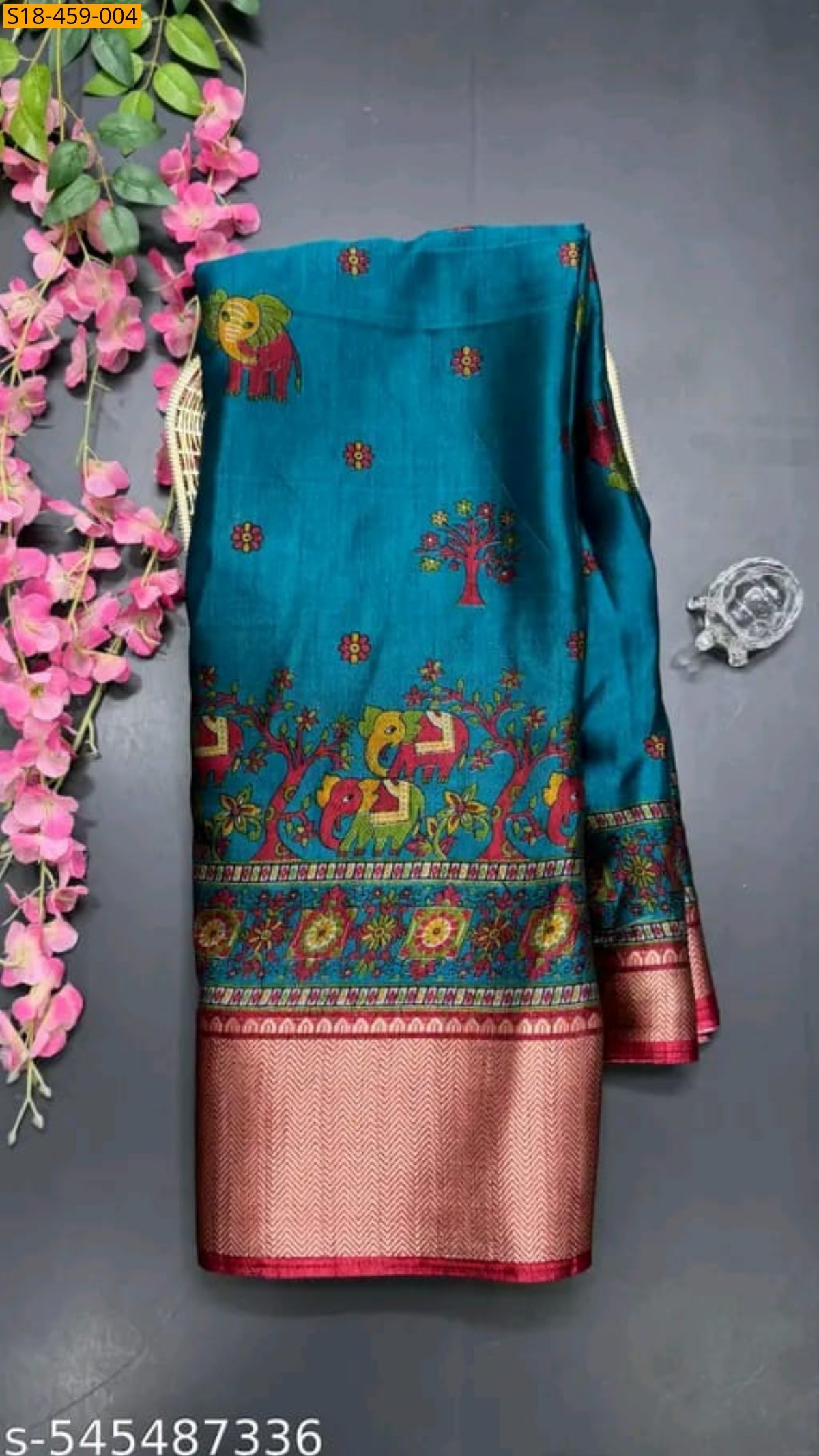 Peacock Blue Fancy Dola Silk Saree