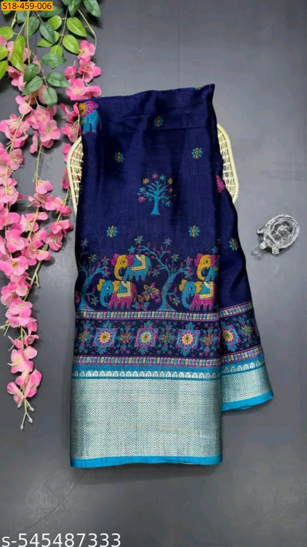 Navy Blue Fancy Dola Silk Saree