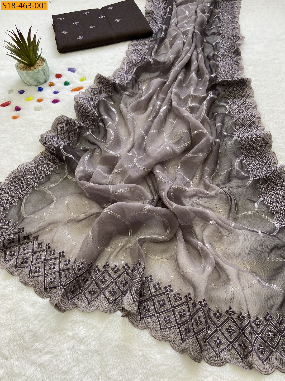 Onion Pink Fancy  Shimmer Sitara Saree