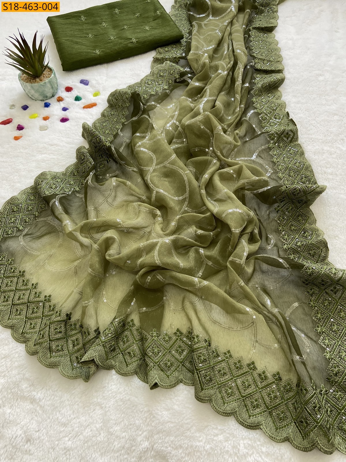 Green Fancy  Shimmer Sitara Saree