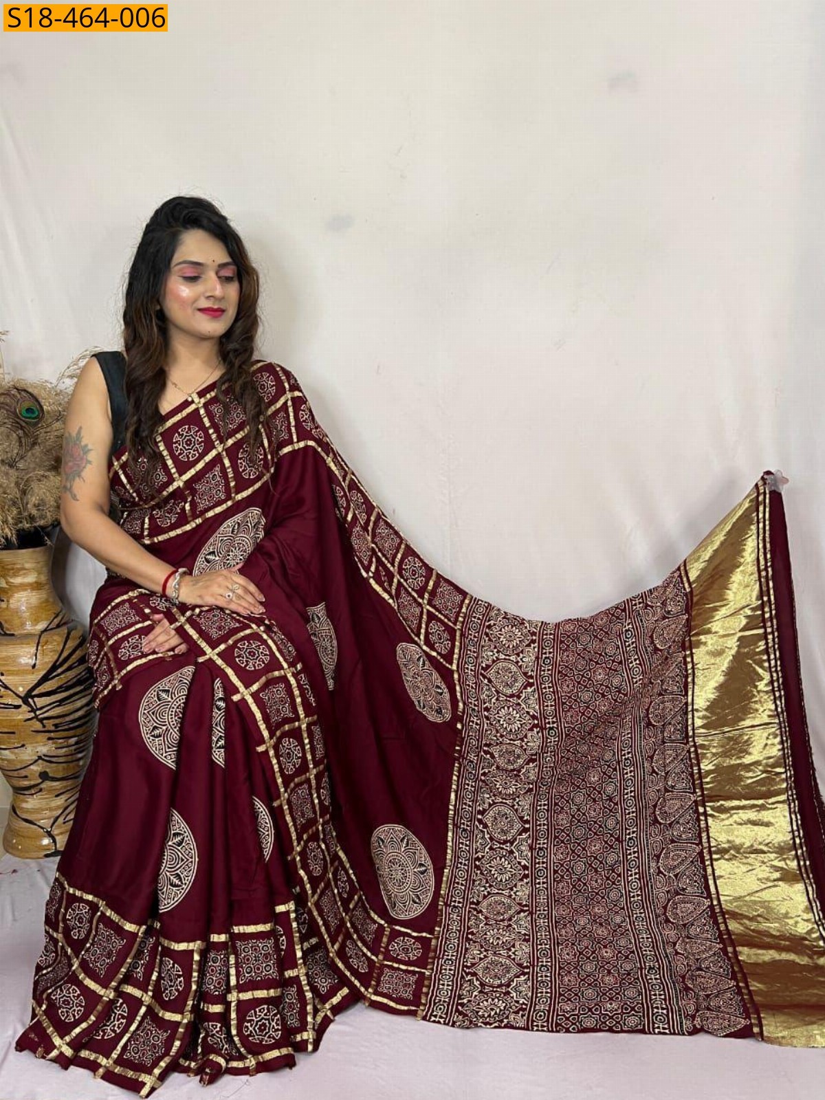 Dark Red Gajji Silk Sarees