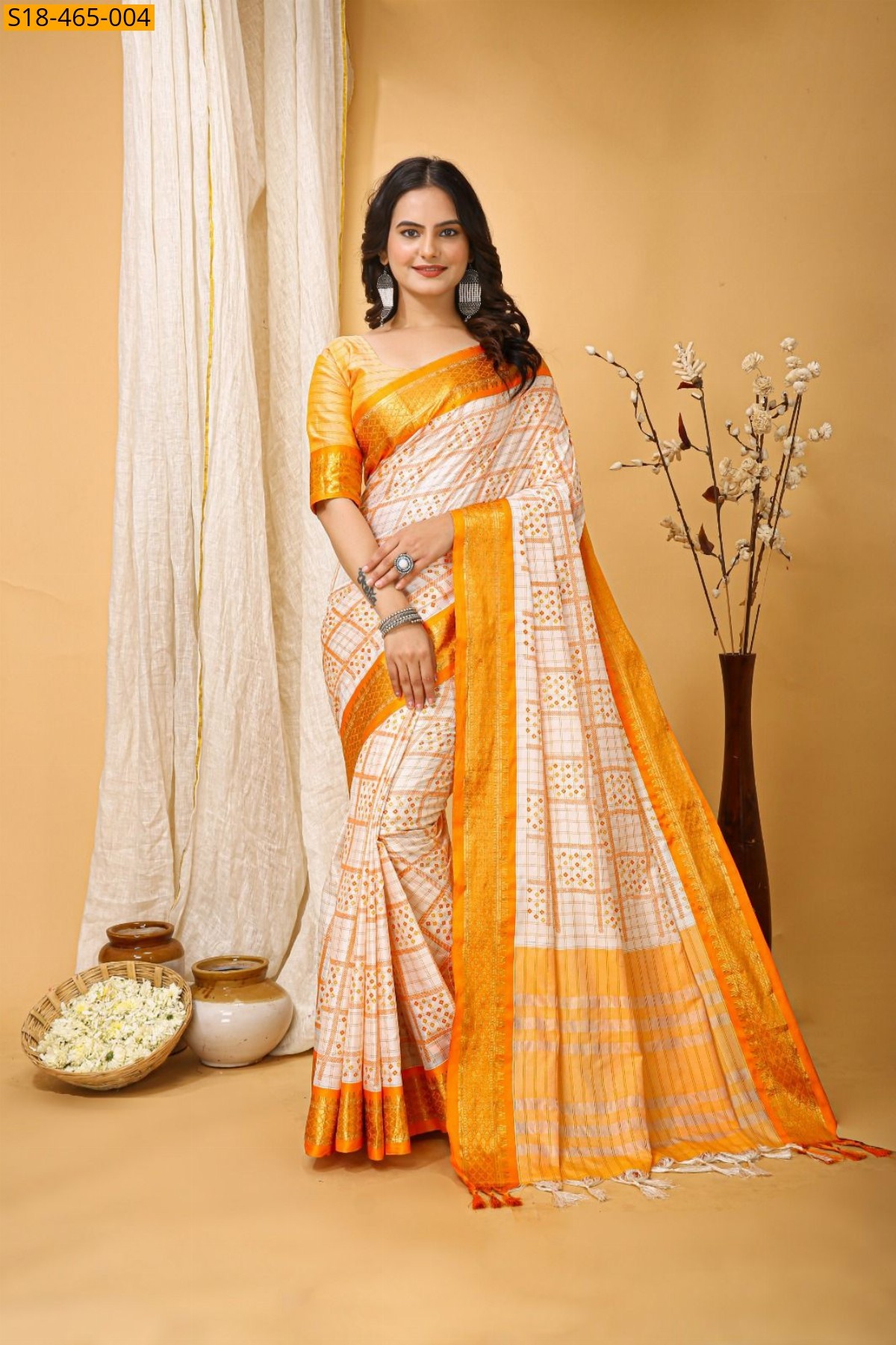 Orange Fancy Cotton Silk Saree