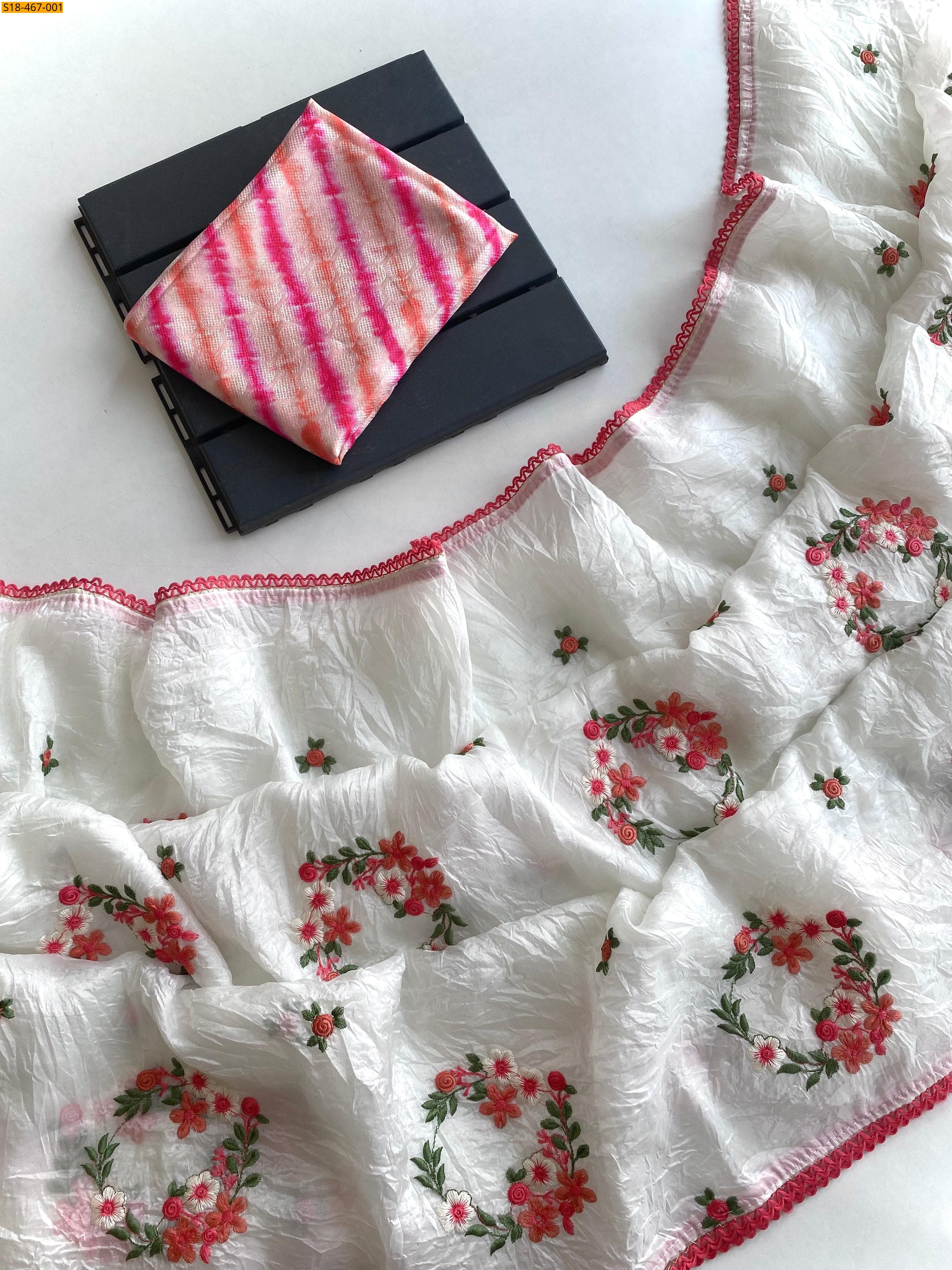 White Fancy paper crush saree