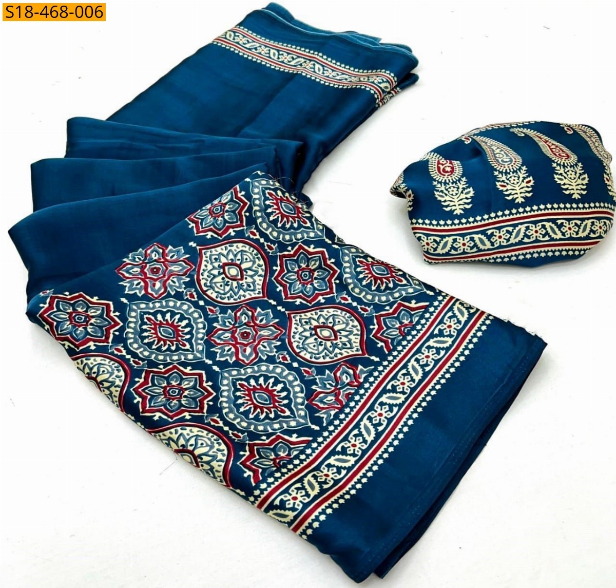 Peacock Blue Fancy Semi Gajji Silk saree