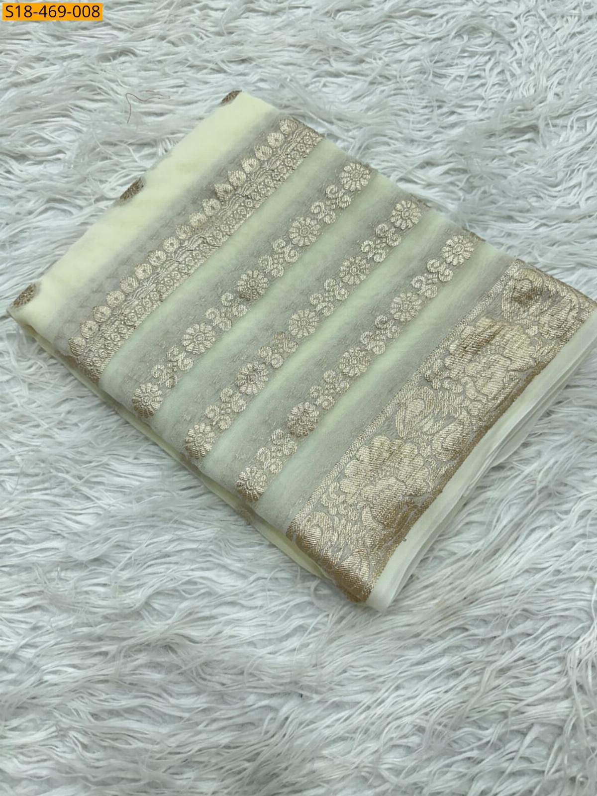 Half White Fancy Viscose Georgette Saree