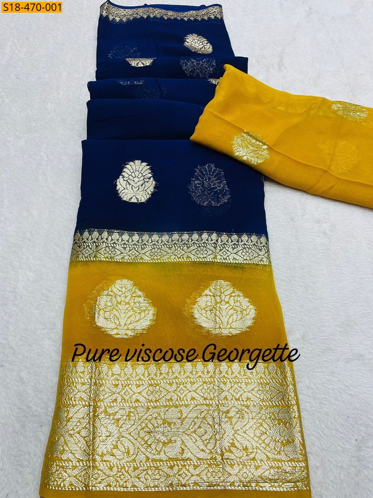 Dark Navy Fancy 2D Viscose Georgette Saree