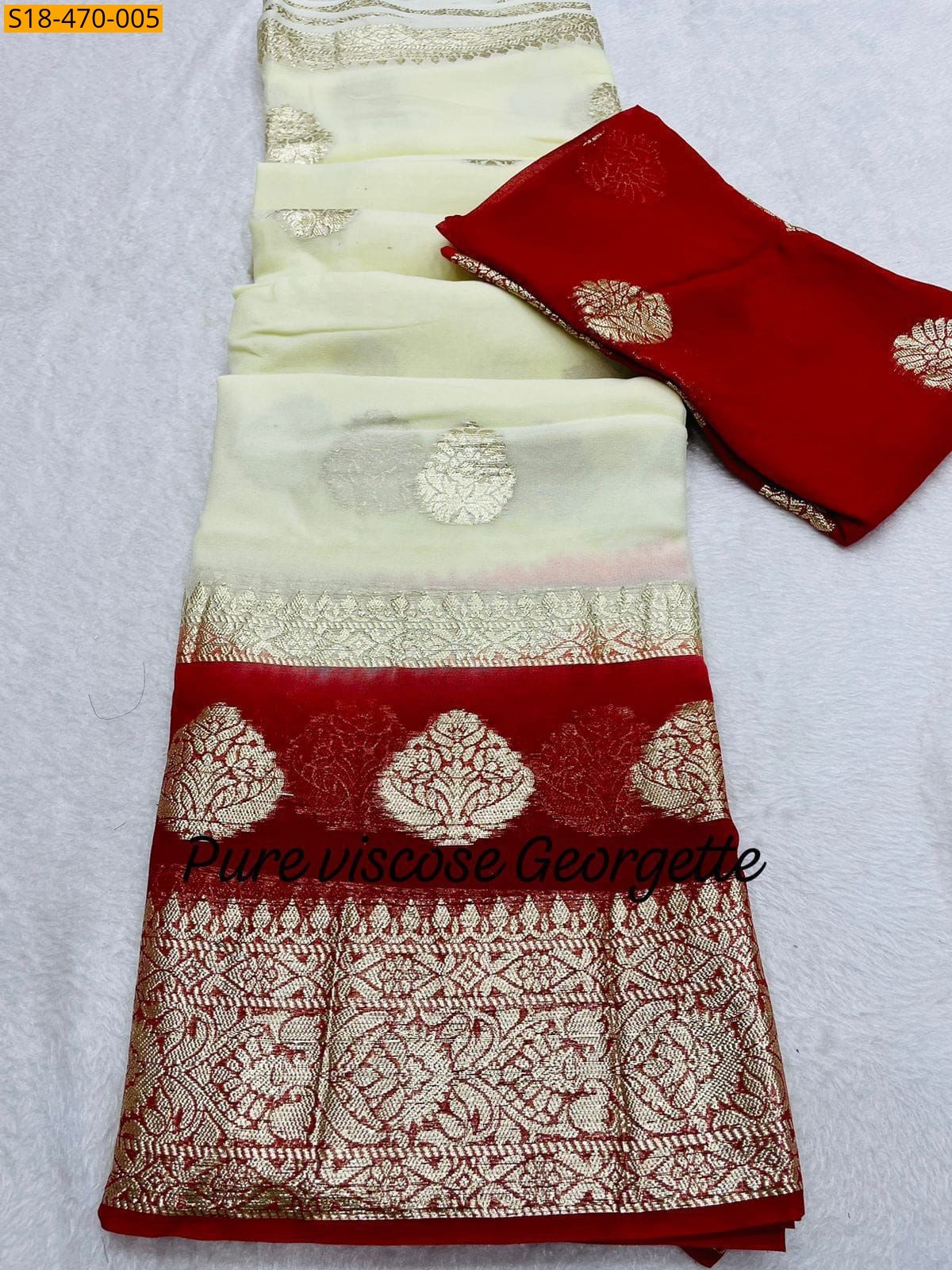 Half White Fancy 2D Viscose Georgette Saree