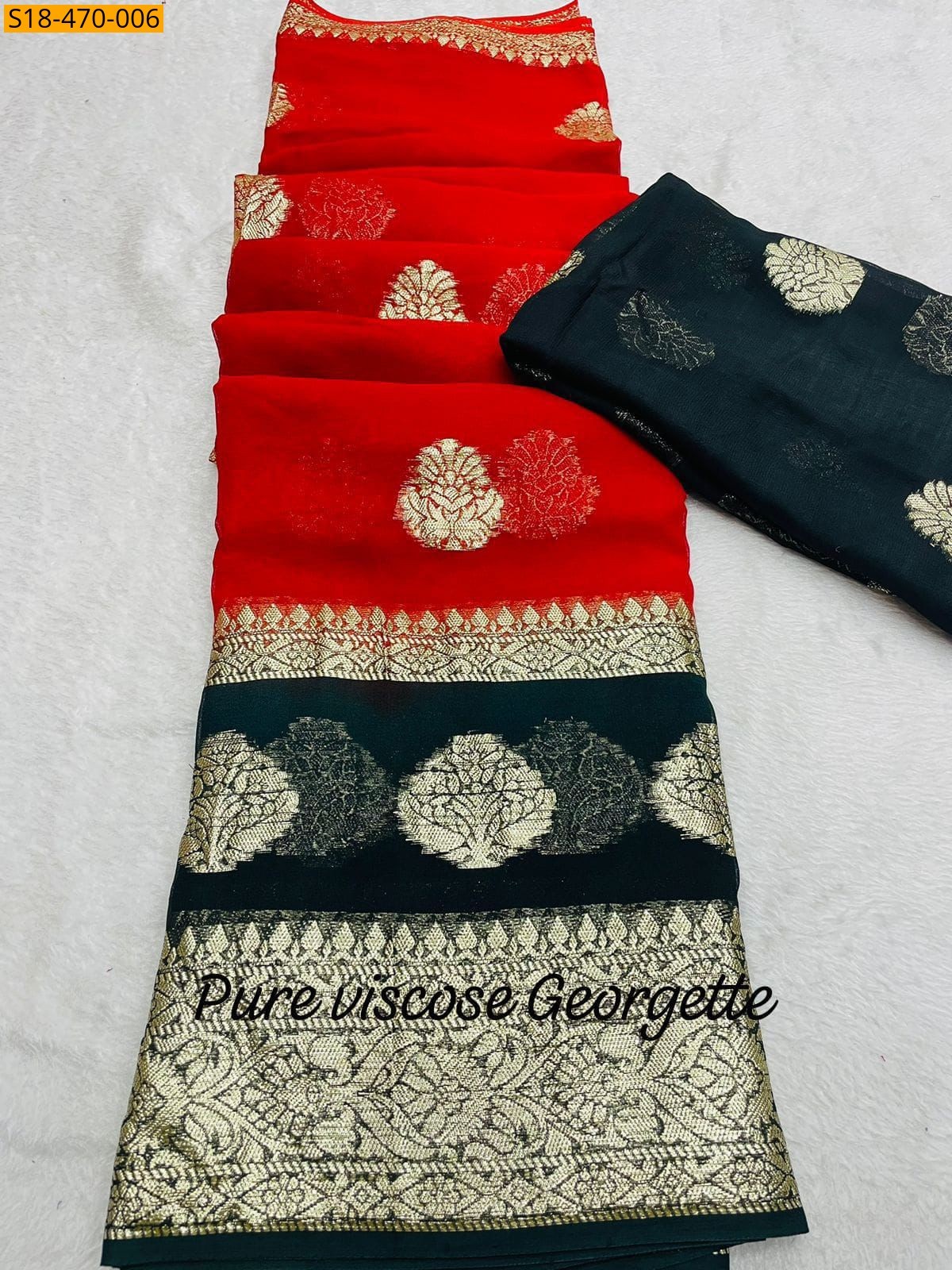 Orange Fancy 2D Viscose Georgette Saree