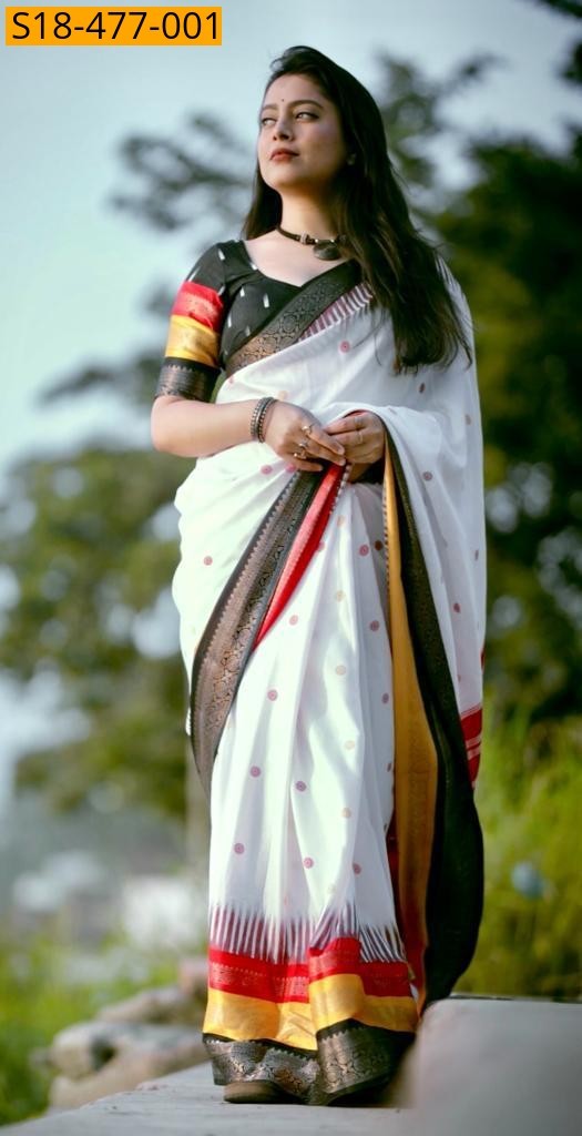White Fancy Cotton Crepe Saree