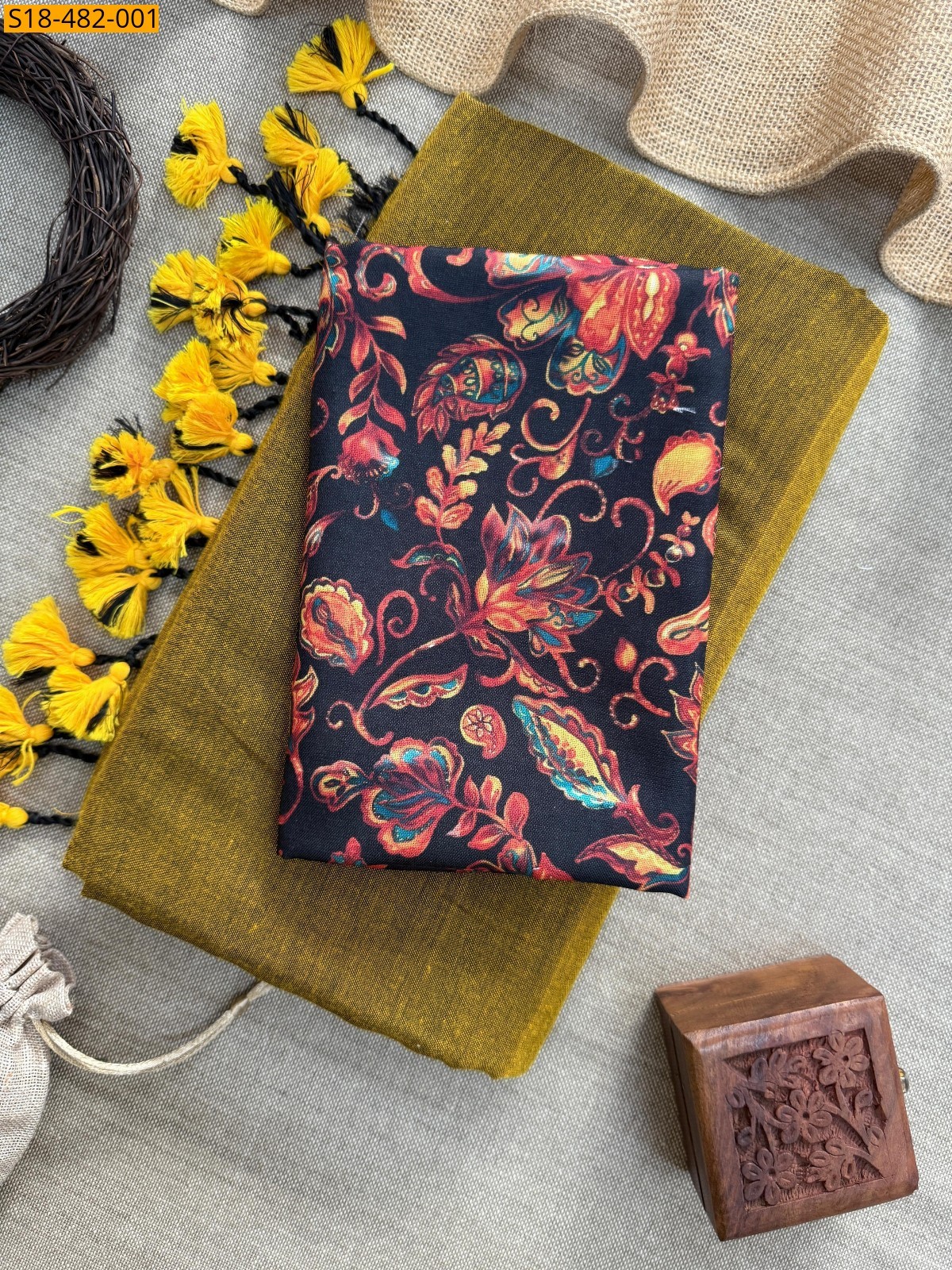 Mustrad Fancy Khadi cotton Saree