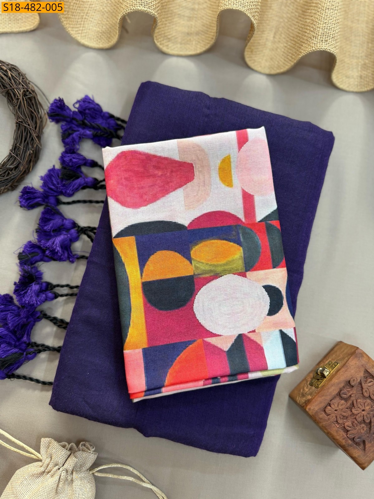 Violet Fancy Khadi cotton Saree