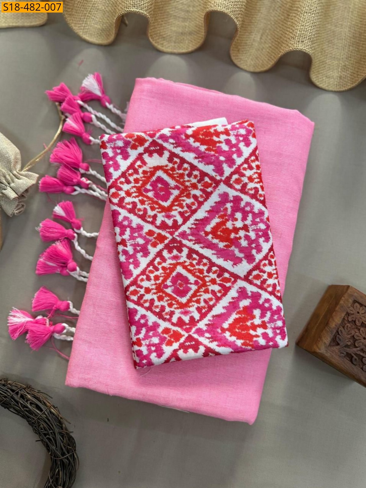 Baby pink Fancy Khadi cotton Saree