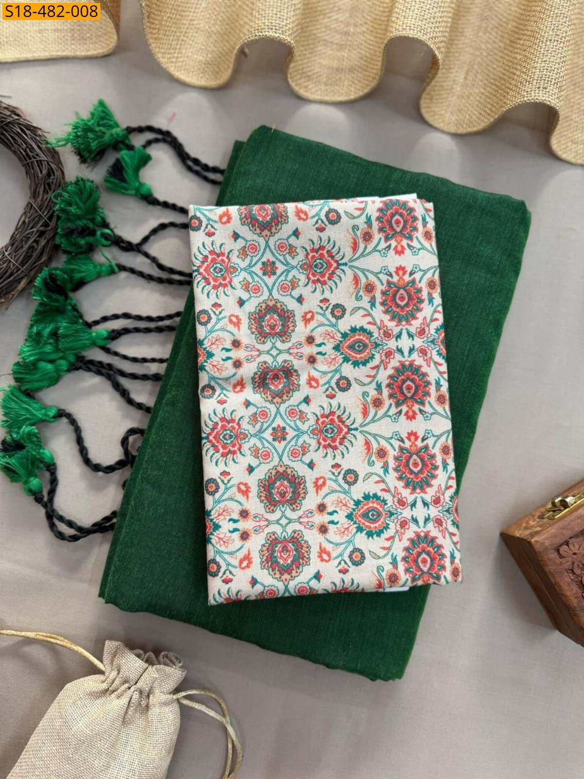 Green Fancy Khadi cotton Saree