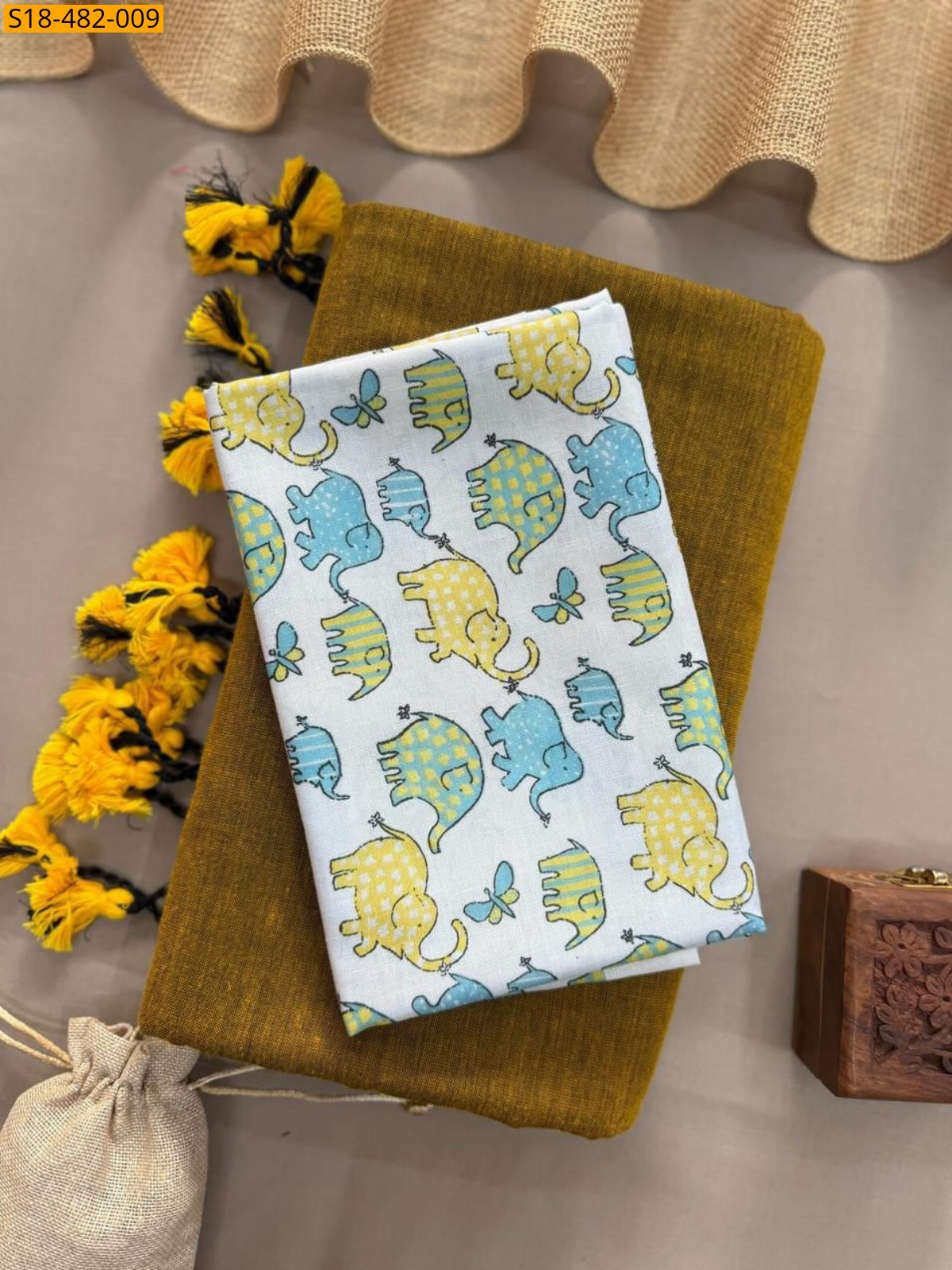 Mustard Fancy Khadi cotton Saree