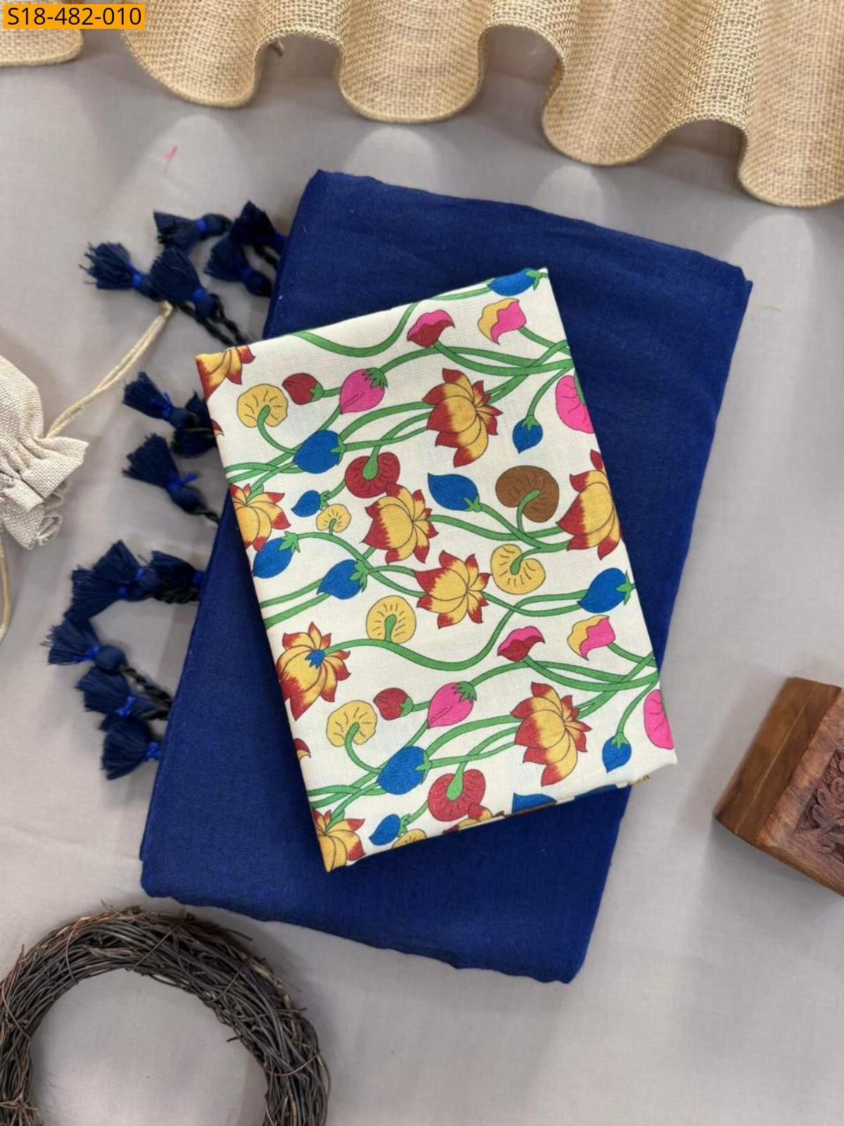 Navy blue Fancy Khadi cotton Saree