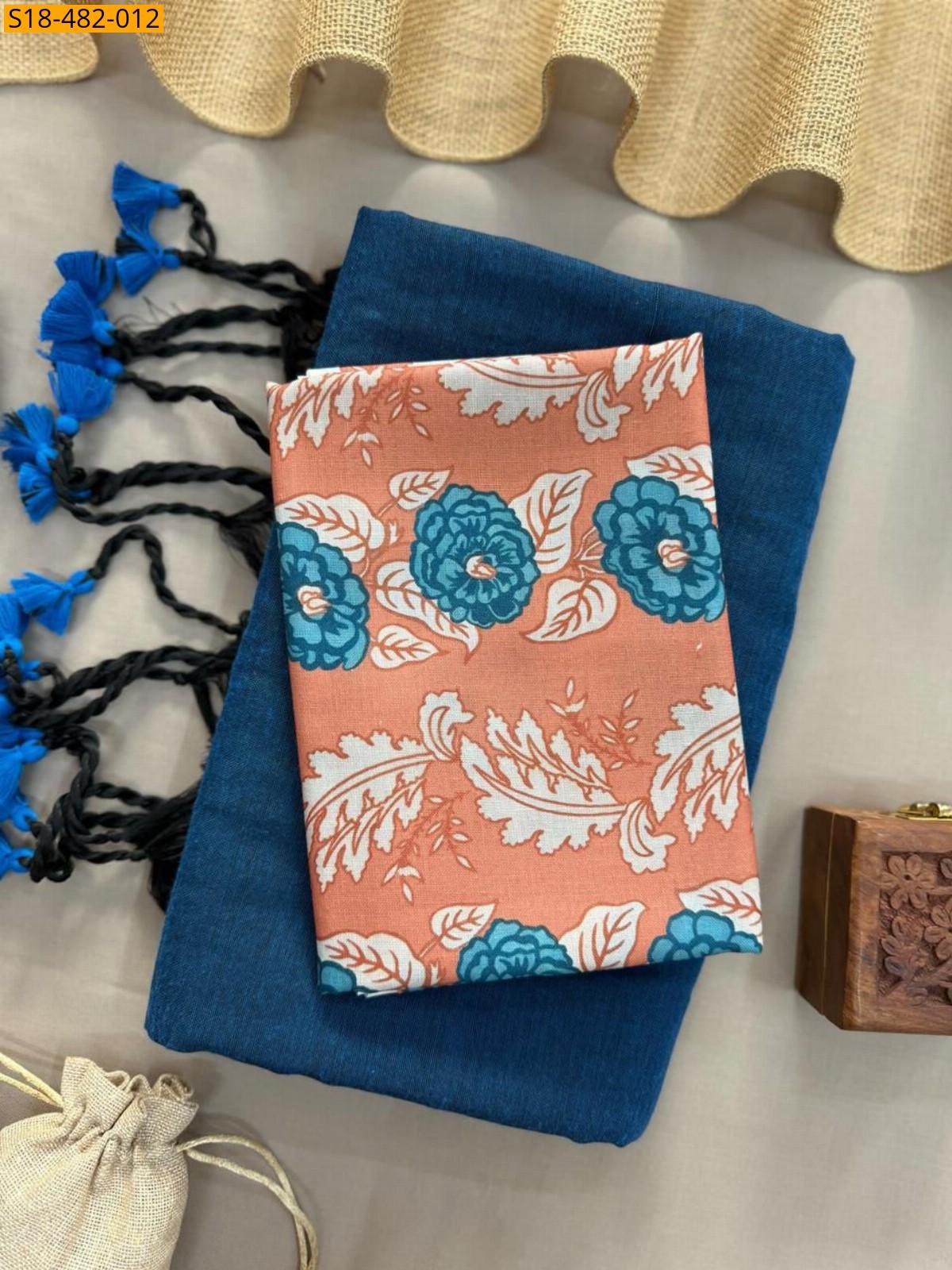 Blue Fancy Khadi cotton Saree